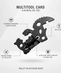Slim Metal Multitool Card With Screwdriver And Bottle Opener Credit Card Size showing functions for eyeglass screws and zip ties.