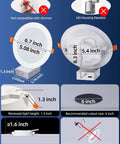 6 Inch Led Recessed Downlights Featuring Adaptive Color Changing Modes And A Seamless Canless Frame dimensions and installation guide.