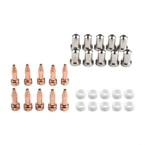 Premium 10 Sets Pt-23 27 Plasma Cutter Consumables Kit with high grade copper and chrome electrodes and tips for cutting.