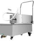Heavy Duty Commercial Mobile Fryer Oil Filter Cart Wagon With 55 Liter Tank And 14.5 Gallon Capacity Offers Super Fast 550 Watt Filtration Pumping Up To 8.45 Gpm For Deep Fryers Keeping Kitchen Clean, stainless steel frame with hose.