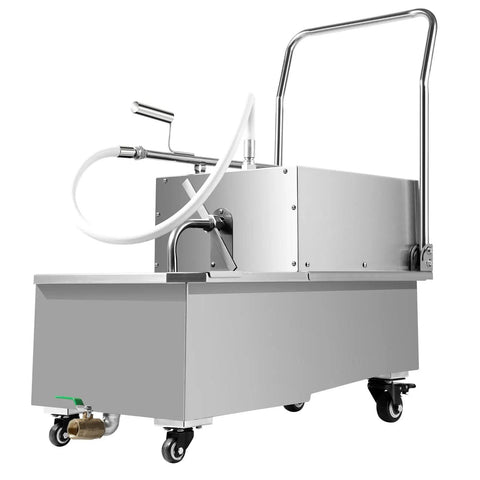 Commercial Mobile Fryer Filter Truck With 55 Gallon Capacity And Slick 32 Liter Flow Rate Pump Built From Food Grade Stainless Steel, side view.