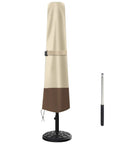 Beefy Heavy Duty 600D Oxford Patio Umbrella Cover Waterproof Fits 7 To 10 Feet Umbrellas beige and brown with push rod shown