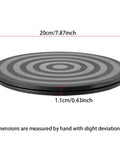 Beefy Eight Inch Heavy Duty Rotating Swivel Stand Smooth Spin Lazy Susan Base With Anti Slip Groove Black top view with dimensions.