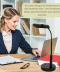 Woman using Cordless Desk Lamp With Adjustable Gooseneck, Super Bright Battery Powered LED Light on an office desk