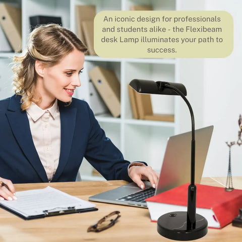 Woman using Cordless Desk Lamp With Adjustable Gooseneck, Super Bright Battery Powered LED Light on an office desk