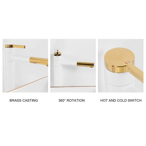 Slick Rectangular Vessel Sink For Above Counter Bathroom Vanity Heavy Duty Ceramic Basin With Stain Proof Surface And Dead Simple Cleanup For Modern Master Bath Setup showing brass faucet with 360° rotation.
