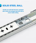 Close-up of 22 Inch Heavy Duty Drawer Slides With Lock Full Extension Side Mount Ball Bearing Rails 250 Pound Load Capacity