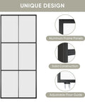 36x84 Inch Glass Sliding Barn Door Kit With 6Ft Hardware Black Aluminum Frame Clear Tempered Glass 3 Panel