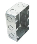 Three Gang Metal Electrical Box With Side TKOs And Bottom KO Raised Ground Hump Galvanized Steel Construction Measures Five Point Eight Inch Long