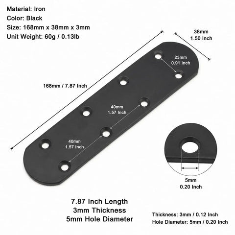 Built To Last Heavy Duty Flat Straight Wood Brace Brackets Kit 6 Pack In Matte Black 7.87 Inch Long Mending Plates With Screws