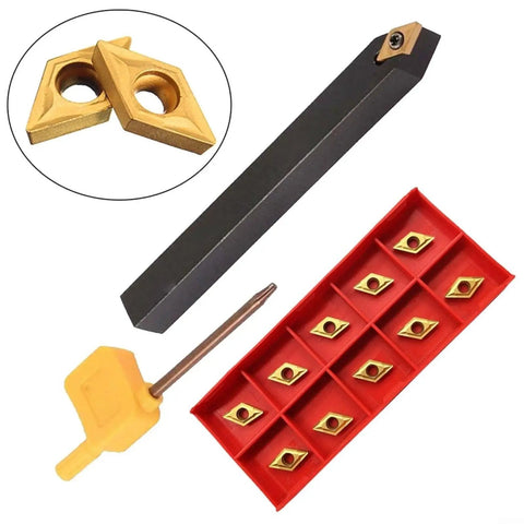 External Lathe Turning Tool Holder SDNCN1212H07 With DCMT070204 BP010 Carbide Inserts 10mm Shank, set includes holder and inserts