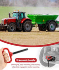 Half Inch Trailer Hitch Pin And Clip Set For Trailers With ergonomic handle shown in use on a tractor and trailer setup