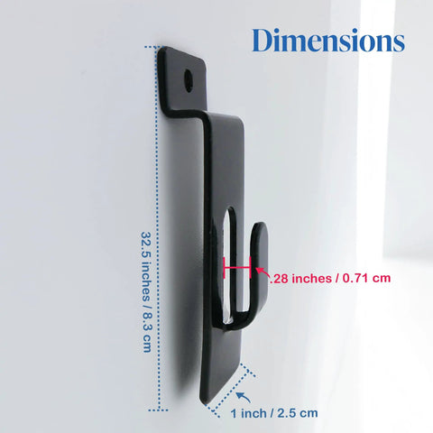 Side view of Notch Hook Picture Hanger For Slat Grid And Wall Panel Systems Black Finish Heavy Duty Metal Construction 3.14 in height