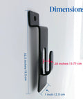 Side view of Black Slatwall Notch Hook 5 Pack Metal Picture Hanger for Slatwall and Slat Grid Displays showing dimensions.