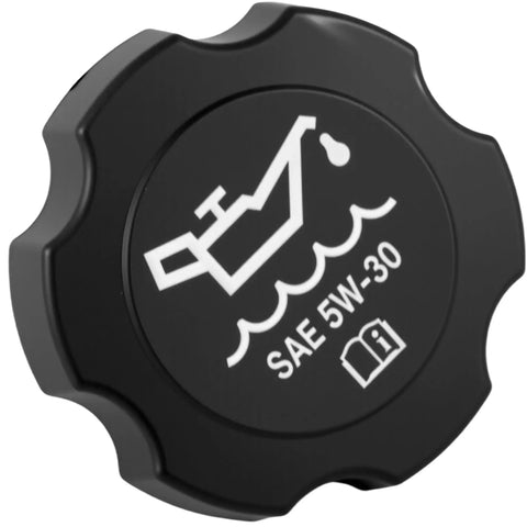 Side view of black plastic FC208 Engine Oil Filler Cap Replacement For Chevy GMC Buick Cadillac Silverado Suburban Tahoe Canyon Envoy