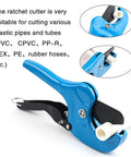 Ratcheting Pipe Cutter Up To 2-1/2 Inches Heavy Duty PEX PVC PPR Cutting Tool With Deburring Tool And Gloves, blue aluminum body