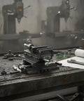 Heavy Duty 5 Inch Bench Vise With Cross Slide Table For Drill Press And Milling Machine on a workshop table with tools.