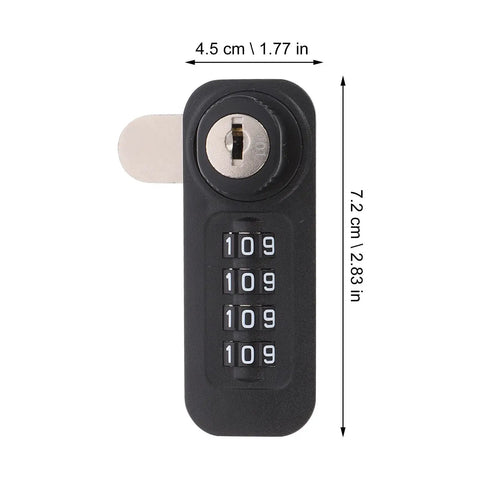 Mechanical Combination Door Latch Password Lock For Steel Cabinets And Lockers, showing dimensions, four-digit dial pad.