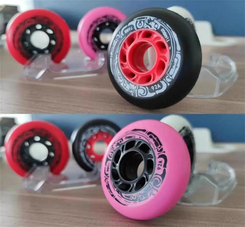 Skate Wheel Replacements For Inline Skates 68Mm 72Mm 76Mm Or 80Mm 92A Hardness wheels displayed in red, black, and pink.
