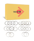 Front view of TACSHIM 5/8 x 24 barrel shim kit, 20-pack, steel shims shown with yellow TACSHIM box on white background.