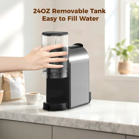 Compact Espresso Machine With 20 Bar Pump For Barista Grade Espresso One Touch Single Serve Coffee Maker Dual Brew Sizes For Espresso And Lungo 1400W Rapid Heating Mystic Gray Upgrade on counter with removable water tank