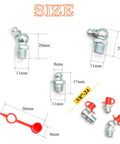 Components of 18-Piece 3/8-24 Grease Fitting Kit With Zerk Caps, Galvanized Steel, showing sizes and configurations.