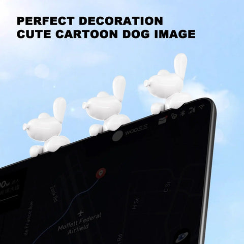Tesla Dog Mode Center Screen Ornament Set for Model Y 2026 and Model 3 2017-2026, tiny dog decor on screen edge