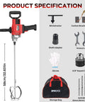 Power Drill Mixer 3200W 110V Corded Concrete Mixer with accessories including bag, drill bits, brushes, and wrenches.