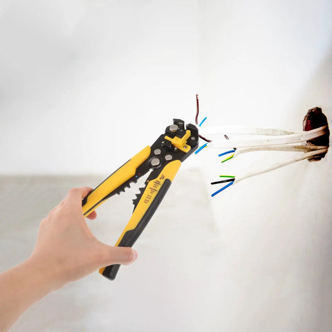 Heavy Duty Automatic Wire Strippers And Crimping Tool Built Tough Electric Cable Cutter Pliers with hand gripping wires.