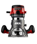 Heavy Duty 10 Amp Fixed Base Corded Router With A Beefy Two Point Zero Horsepower Motor And Variable Speed Control Built Tight For Smooth Woodworking Jobs That Get Done Right Today front view with red and gray design.