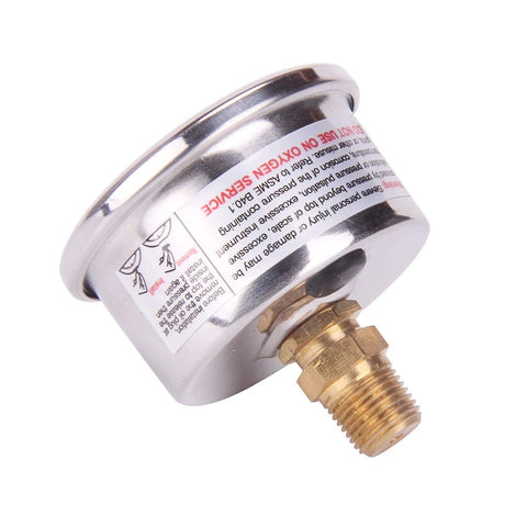 Side MEASUREMAN 1.5in dial fuel pressure gauge, liquid-filled, 0–60 psi, 304 stainless steel case, 1/8in NPT back mount