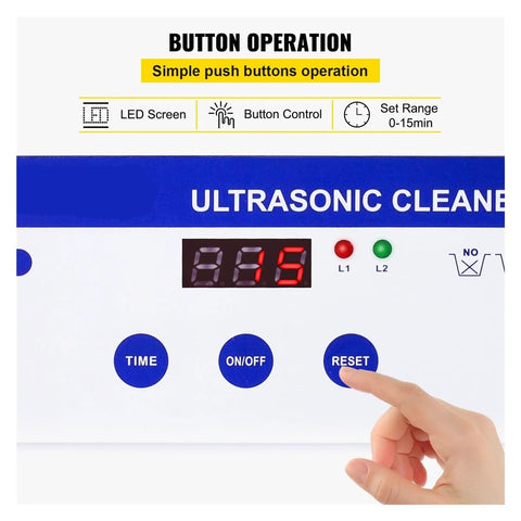 Control panel of Slick 800Ml Ultrasonic Cleaner With 35W Power And 40Khz Waves, showing buttons and LED display for easy operation.