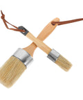 Two Pack Wooden Handle Stain And Deck Paint Brush Set With Synthetic Bristles For Furniture Walls And Outdoor Decks All Purpose