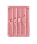 Pink Seam Guide For Sewing Machine, Universal Quilting Accessory and Fabric Alignment Tool, top view showing groove design