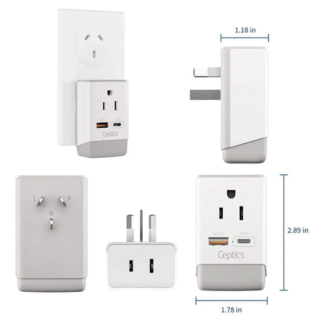 Go To Travel Plug Adapter US To Australia New Zealand Fiji Argentina 2 Pack With USB C PD And QC 3.0 Fast Charge Dual USB Ports