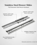 Full Extension Side Mount Drawer Slides For Cabinets And Furniture with smooth glide and stainless steel durability, 1 Pair displayed