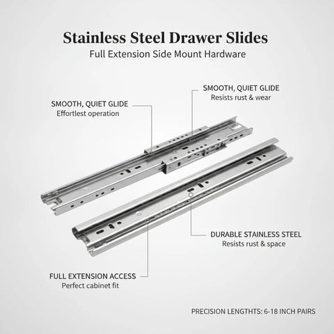 Full Extension Side Mount Drawer Slides For Cabinets And Furniture with smooth glide and stainless steel durability, 1 Pair displayed