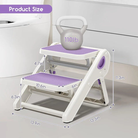 Tough As Nails Foldable Toddler Step Stool For Bathroom Sink And Kitchen Counter Two Step Kids Helper For Potty Training Non Slip Base Effortless Fold Up Kid Sidekick Assistant