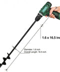 Heavy Duty Garden Auger Drill Bit For Planting 1.6 Inch By 16.5 Inch Post Hole Digger Bulb Planter attached to hex drive drill