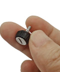 Heavy Duty Black Thumb Screws For Motorola Apx Earpieces And Shoulder Mic Radios Solid Metal Lock Secure Replacement Hardware Pack Of Six, held in hand.