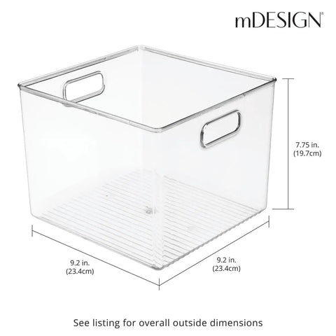 Small Modern Plastic Storage Organizer Bin With Easy Grab Handles For Home Closet Organization See Through Clear Finish