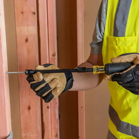 One Handed Phillips Screw Holding Screwdriver With 7 Inch Round Shank Cushion Grip Handle used in wooden structure assembly