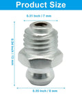25 Pcs M8 Straight Hydraulic Grease Fitting Kit showing size dimensions in inches and millimeters.