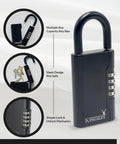 Weather Resistant Hanging Key Safe Lock Box For Realtors Real Estate Pros And Vacation Rentals Resettable Combination Secure Key Storage Portable Box For House Keys showing lock mechanism and features.