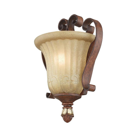 Villa Verona Bronze ADA Wall Sconce with Rustic Art Glass and Aged Gold Leaf Accents in a traditional design.