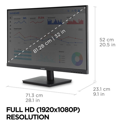 32 Inch IPS Monitor With Full HD 1080p, Thin Bezel Design, Built In Speakers, HDMI And VGA, Flicker Free Eye Care