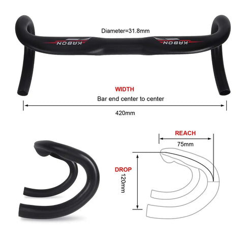 Lightweight 7075 Aluminum Road Bike Handlebars Thirty One Point Eight Millimeter Clamp 420 Millimeter Drop Bars With Horns Bent