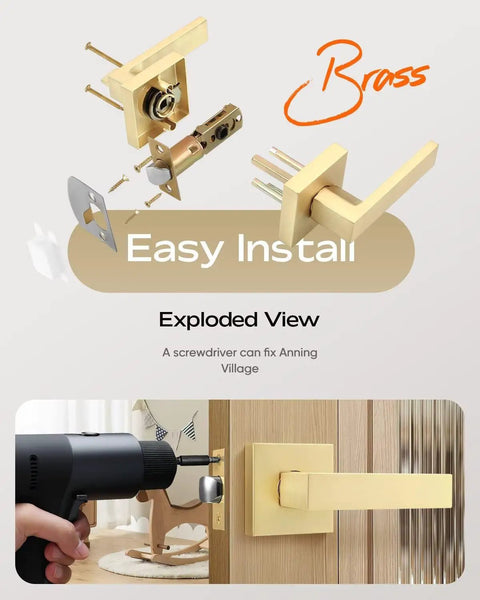 Six Pack Gold Interior Door Levers Non Locking Passage Handles for Hallway and Closet Doors Zinc Alloy Easy Install