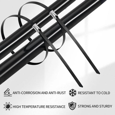 Heavy Duty Stainless Steel Epoxy Coated Zip Ties 11.8 Inches 100 Pack securing pipes, showcasing durability features.