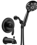 Sleek Matte Black Shower Faucet Set With Tub Spout And Valve, Includes Black Shower Head, Handle, And 6-Setting 4.7 Inch Handheld For Easy Bath Remodel